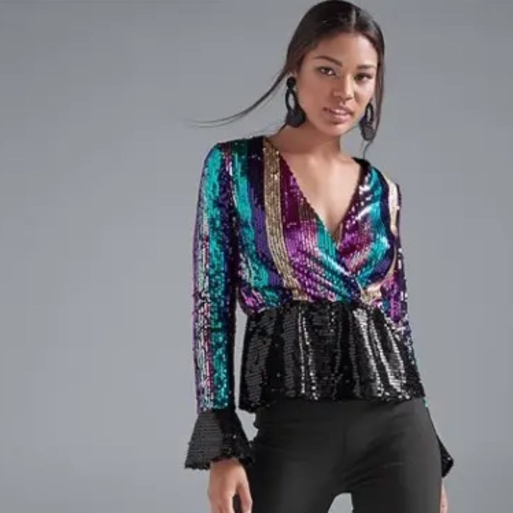 Venus Striped Sequin Pepelum disco top S/M